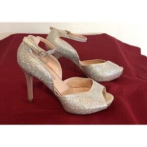 Cathy Jean Gold Rhinestone Strappy Stiletto Heels 7.5